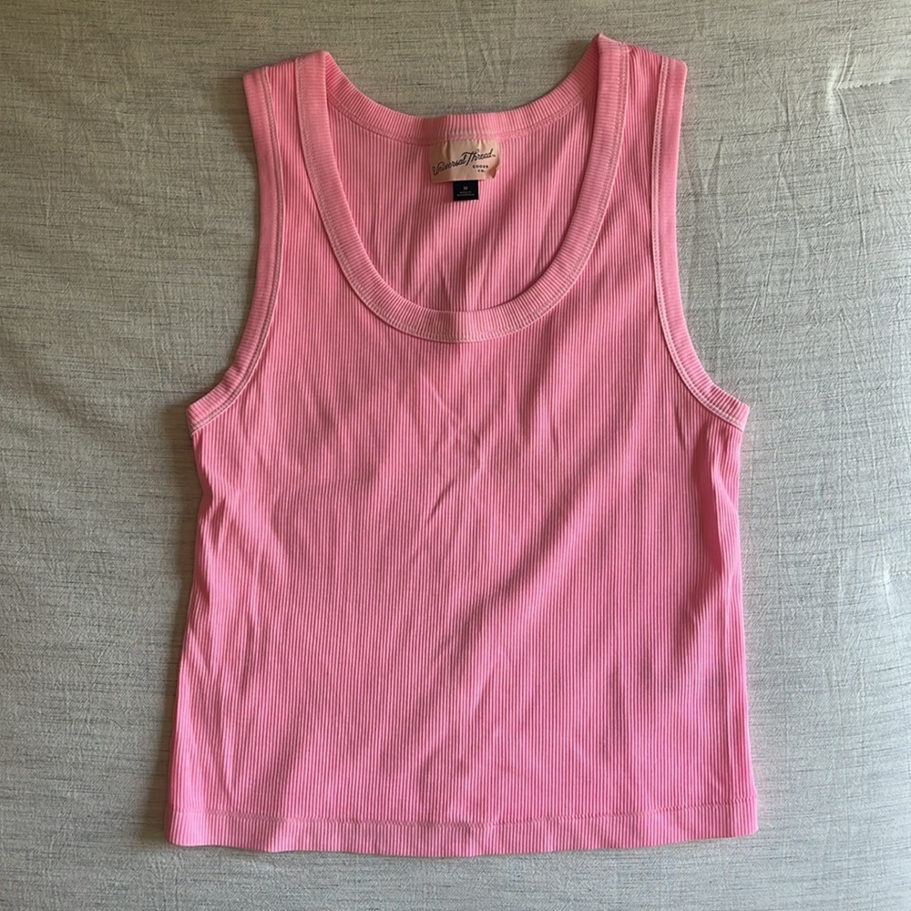 Bright pink ribbed scoop neck tank top